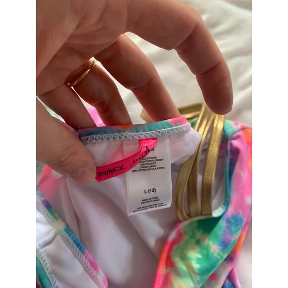 Betsey Johnson xo Tie Dye gold shoulder cutout swimsuit girls - Picture 3 of 6